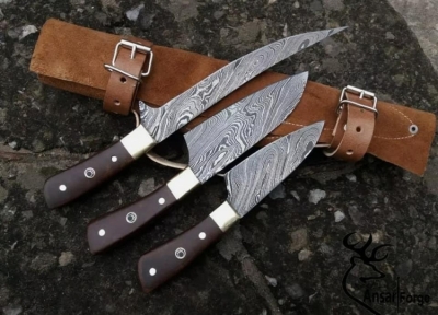 3 Pieces Damascus Chef Knives Set