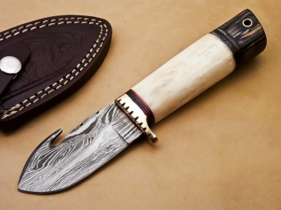 Damascus Gut Hock Hunting Knife